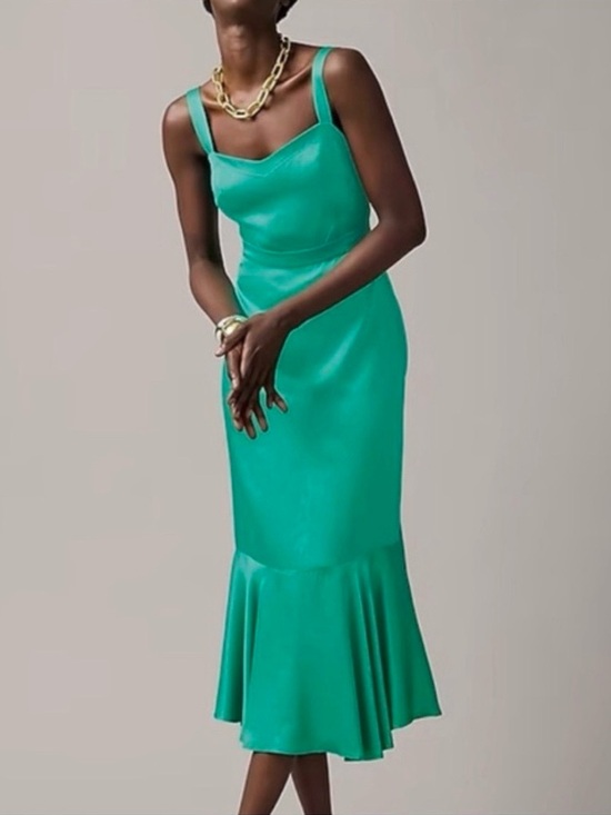 J Crew Collection Dresses & Skirts - J. Crew Collection Elegant Fitted Flare-Hem Midi Dress in Luster Crepe Green 10
